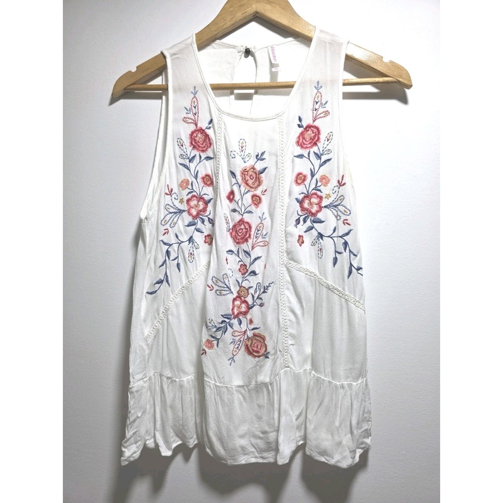 XHILARATION Women's Bohemian Floral Embroidered Tank Size S Top Sleeveless